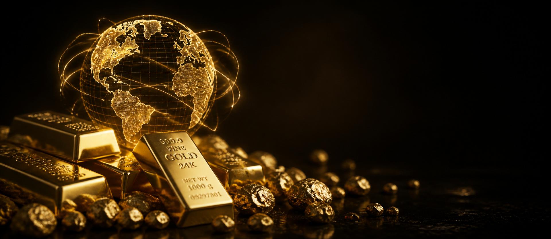 Stacked 24K gold bars and nuggets